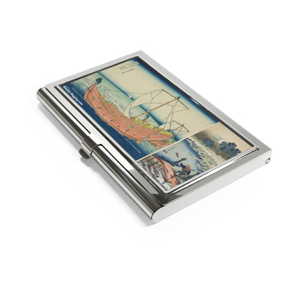 APRIL 2024 Business Card Holder Katsushika Hokusai Featuring Works: A Peasant Crossing a Bridge, from the series A True Mirror of Chinese and Japanese Poems & Sea Lane Off Kazusa Province (Kazusa no kairo)